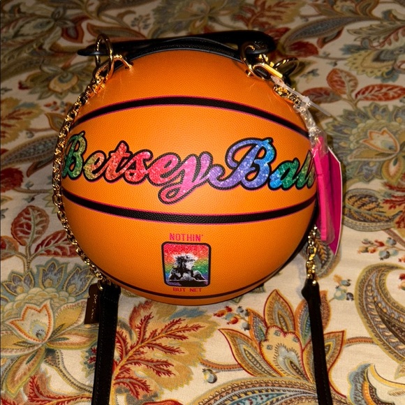 Betsey Johnson Crossbody/Satchel Basketball Bag Orange Black NWT - Picture 7 of 7